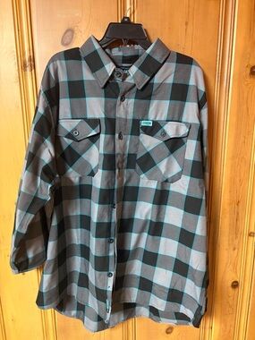 Dixxon Tesha Men's Plaid Button-Up Shirt in Gray & Black with Teal worn once
